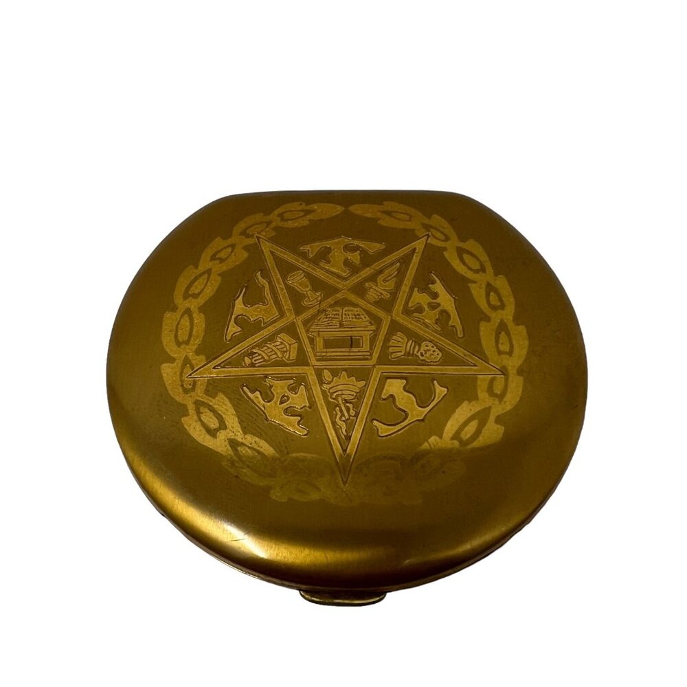 Vintage Compact Order of the Easter Star‎ Etched Emblem Mirror Gold Tone